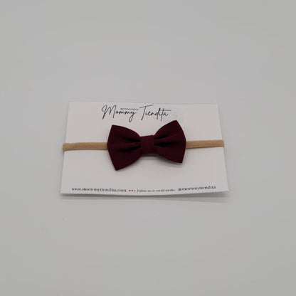 Nylon headband small bow burgundy