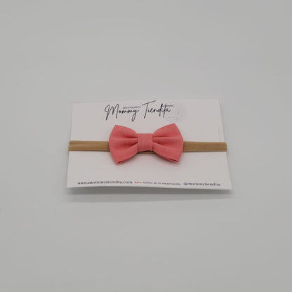Nylon headband small bow coral
